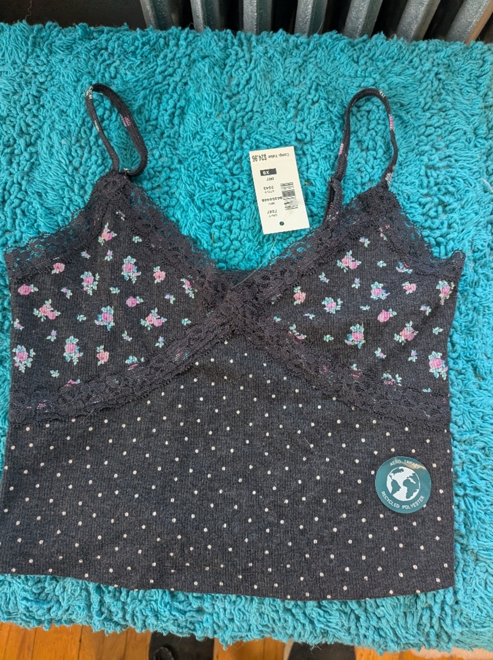 Aeropostale Grey Floral & Polka Dot Lace-Trim Crop Top